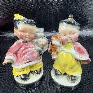 Josef Originals Wee Ling Chinese Girl With Cat And Boy With Dog Figurine Set 2